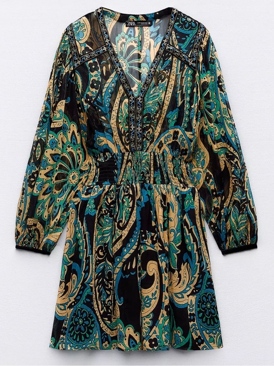Zara Dresses & Skirts - M. SHORT PRINTED DRESS WITH TWO-MATERIAL TRIM